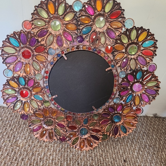 Pier 1 Boho Jewels Floral Beaded Beads Metal Frame Mirror Vintage 90s Bronze - Picture 5 of 7